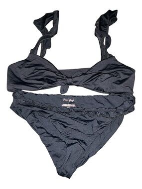 Black Women's Two-Piece Bikini Swimsuit with Knot Front